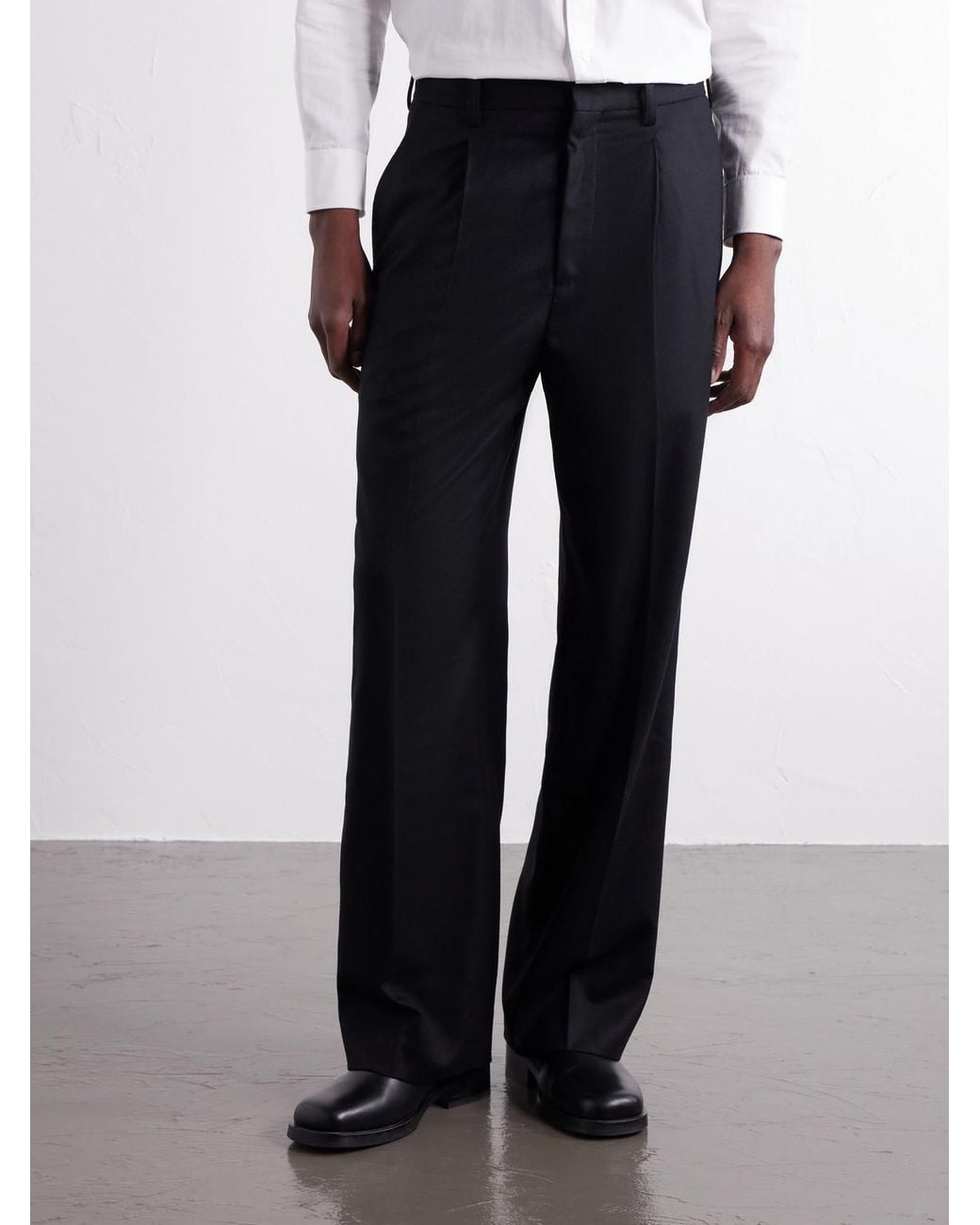 Ssstein Blue Straight-Leg Pleated Wool-Blend Flannel Trousers for men