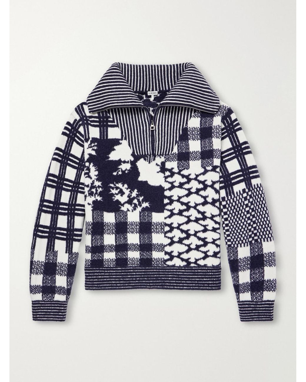 Loewe Blue Checked Wool-blend Half-zip Sweater for men