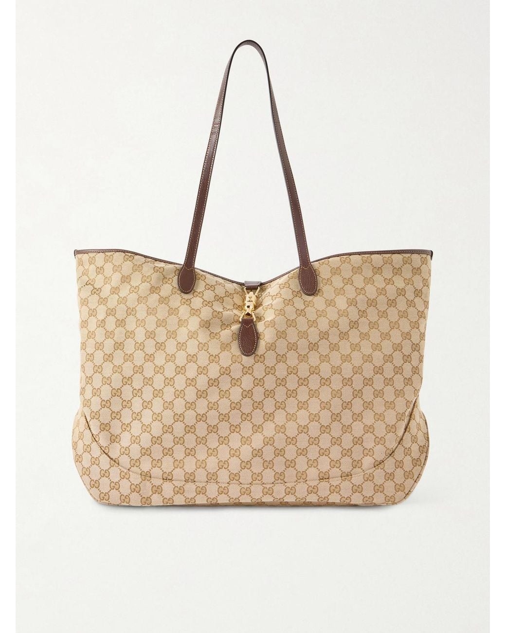Gucci Natural Jackie Large Leather-Trimmed Canvas-Jacquard Tote Bag for men