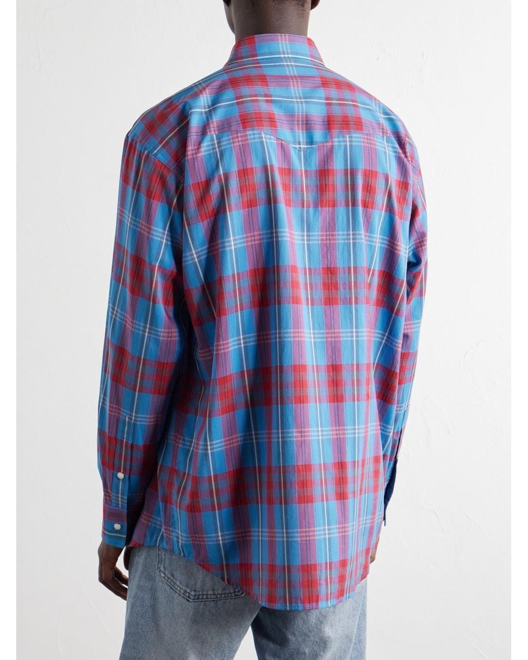 Auralee Blue Checked Cotton And Silk-Blend Shirt for men