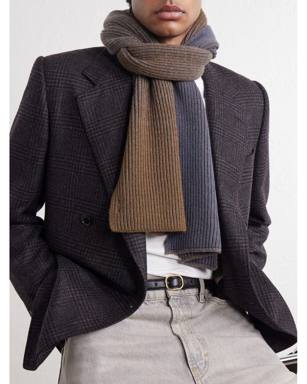 Johnstons Brown Pioneer Cashmere Scarf for men