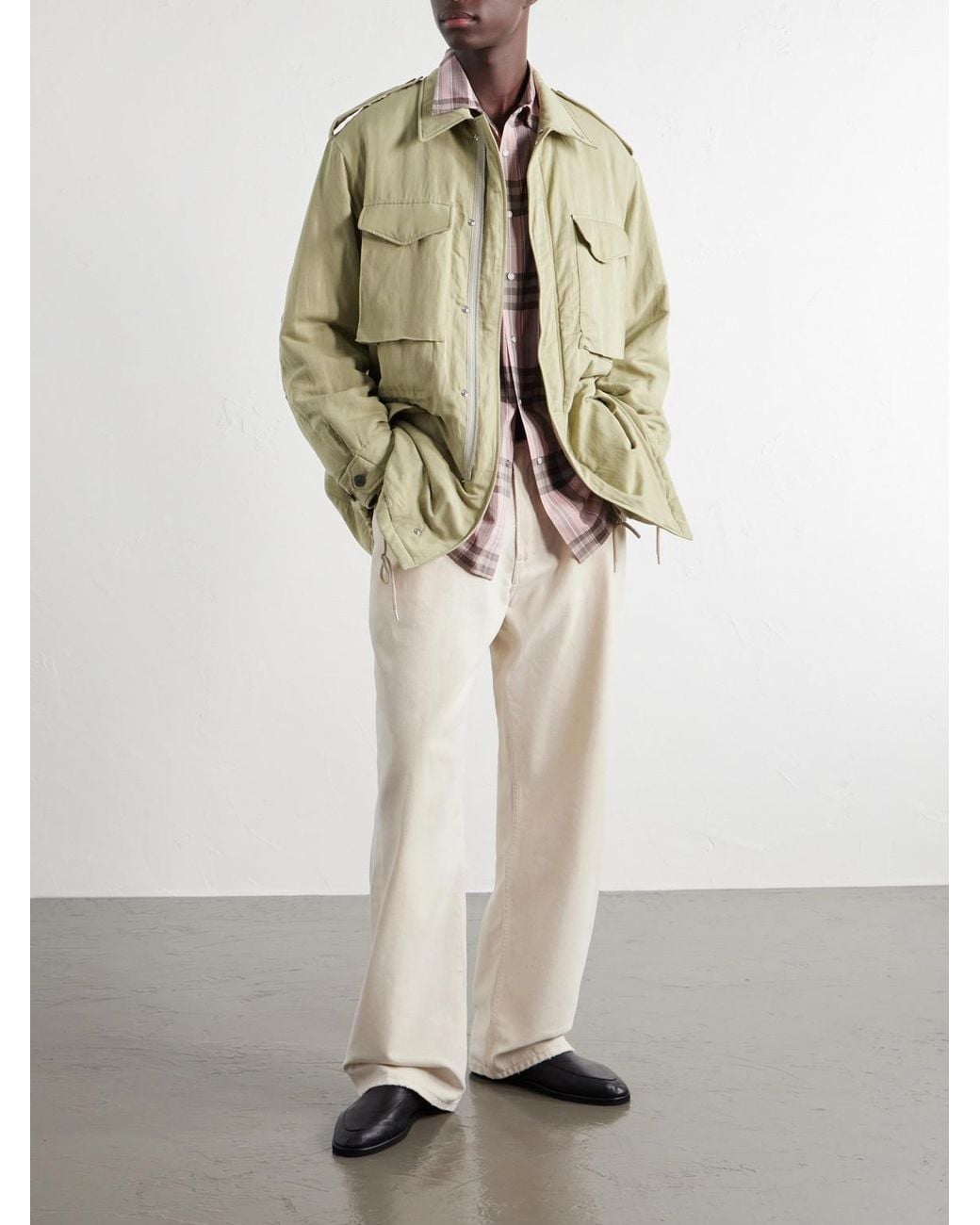 Auralee Green Padded Silk And Linen Parka for men
