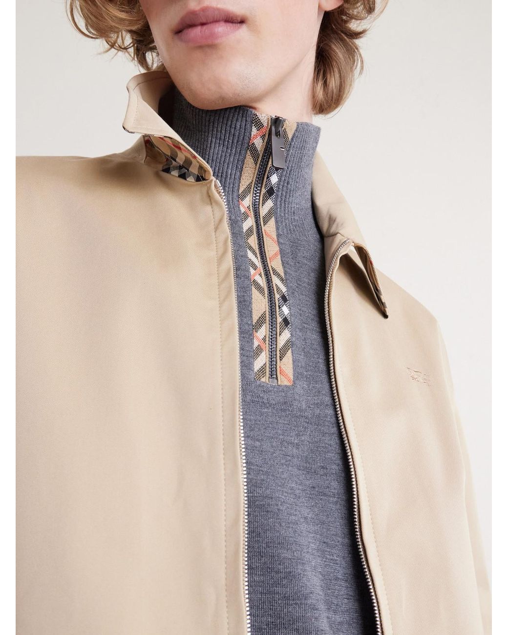 Burberry Blue Checked Wool Half-zip Sweater for men