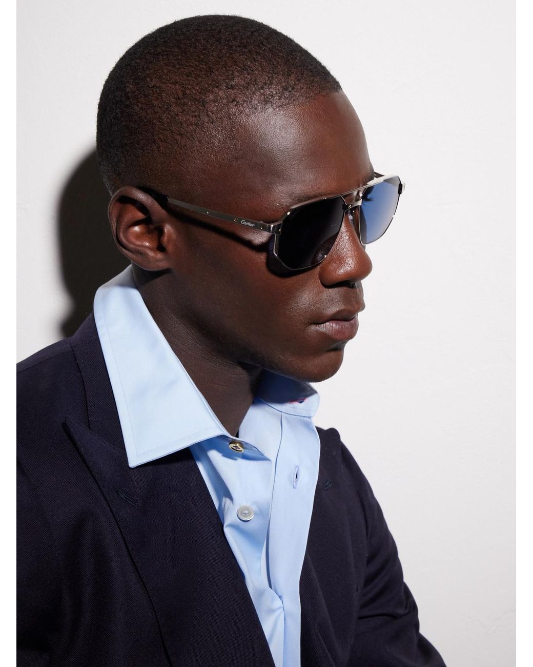 Cartier Blue Santos De Cartier Double-Bridge Aviator-Style And-Tone Sunglasses for men