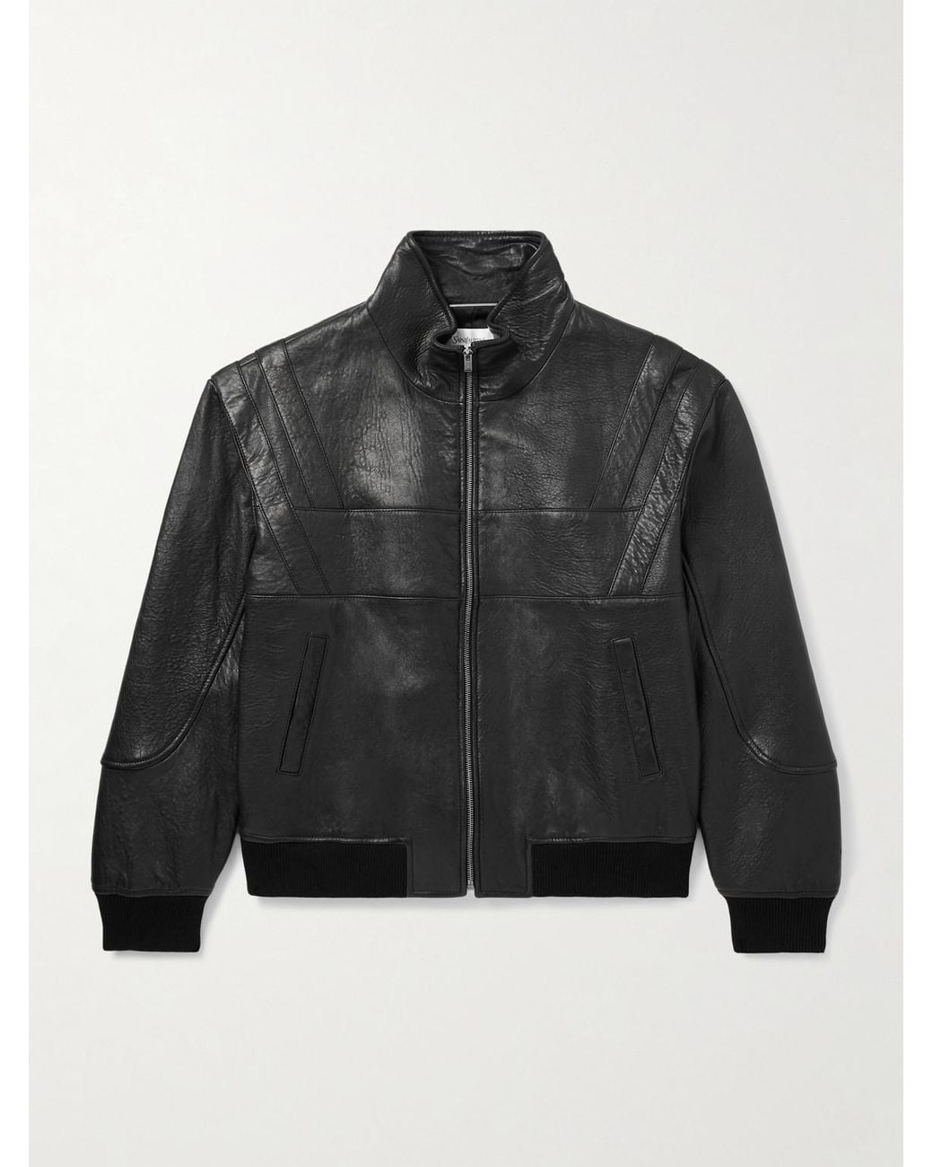 Saint Laurent Black Teddy Panelled Full-grain Leather Blouson Jacket for men