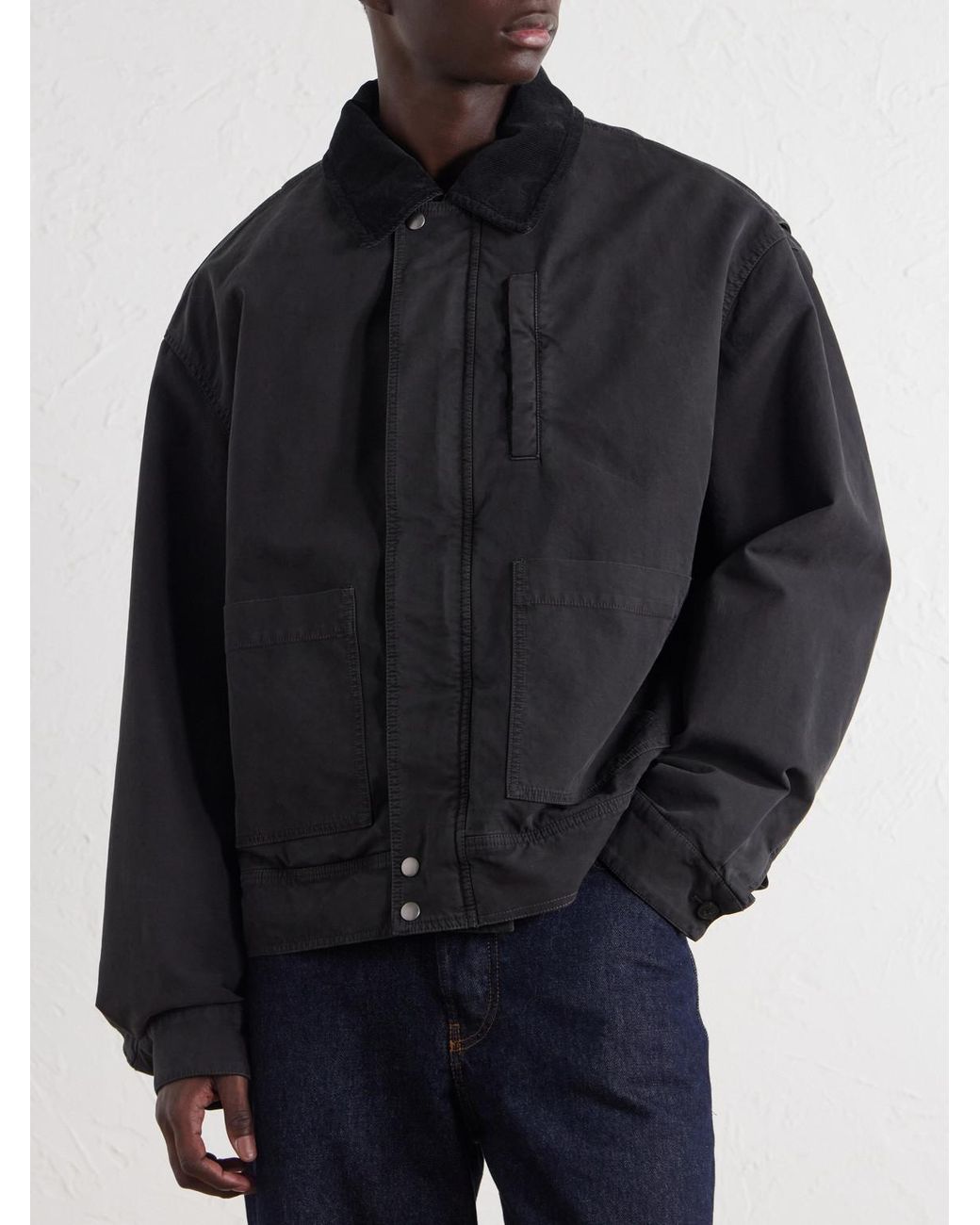 Dries Van Noten Black Corduroy-Trimmed Cotton-Canvas Jacket for men