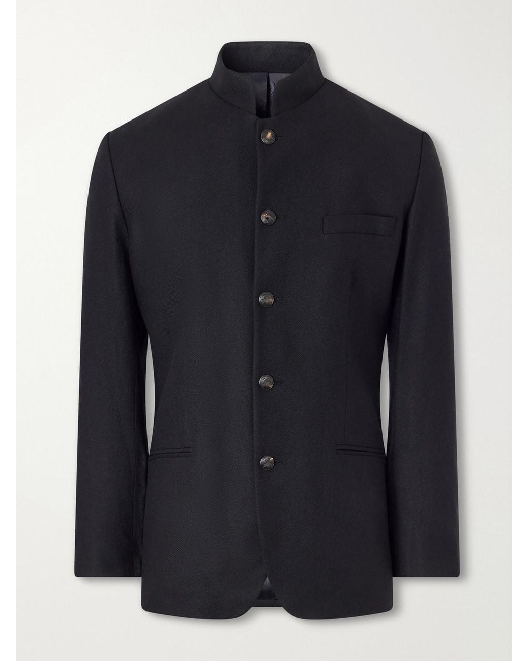 Favourbrook Blue Nehru Recycled Cashmere-Twill Blazer for men
