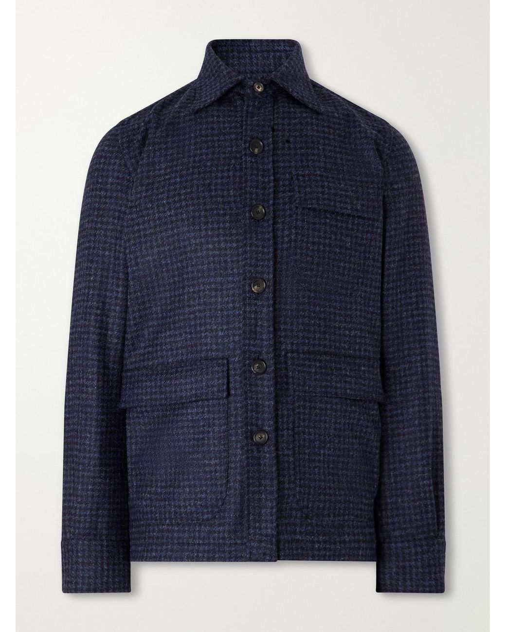 De Petrillo Blue Houndstooth Virgin Wool Overshirt for men