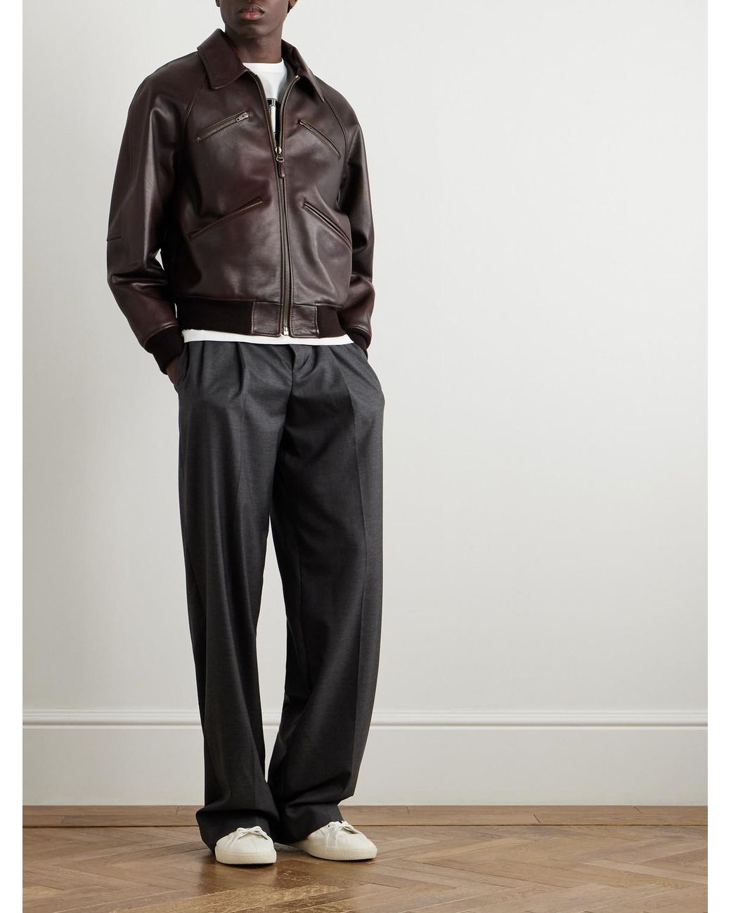 Leather Bomber Jacket di Céline in Brown da Uomo
