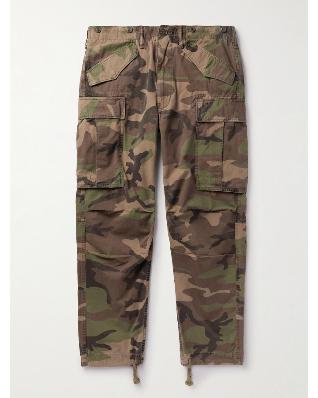 RRL Green Tapered Camouflage-Print Cotton-Ripstop Cargo Trousers for men