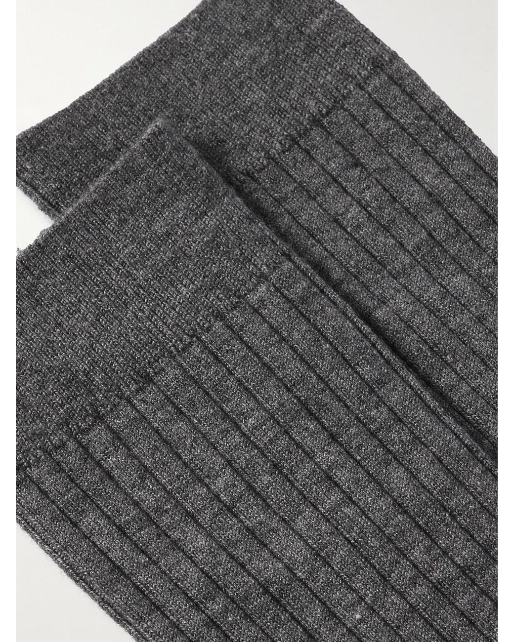 Loro Piana Gray Ribbed-Knit Socks for men