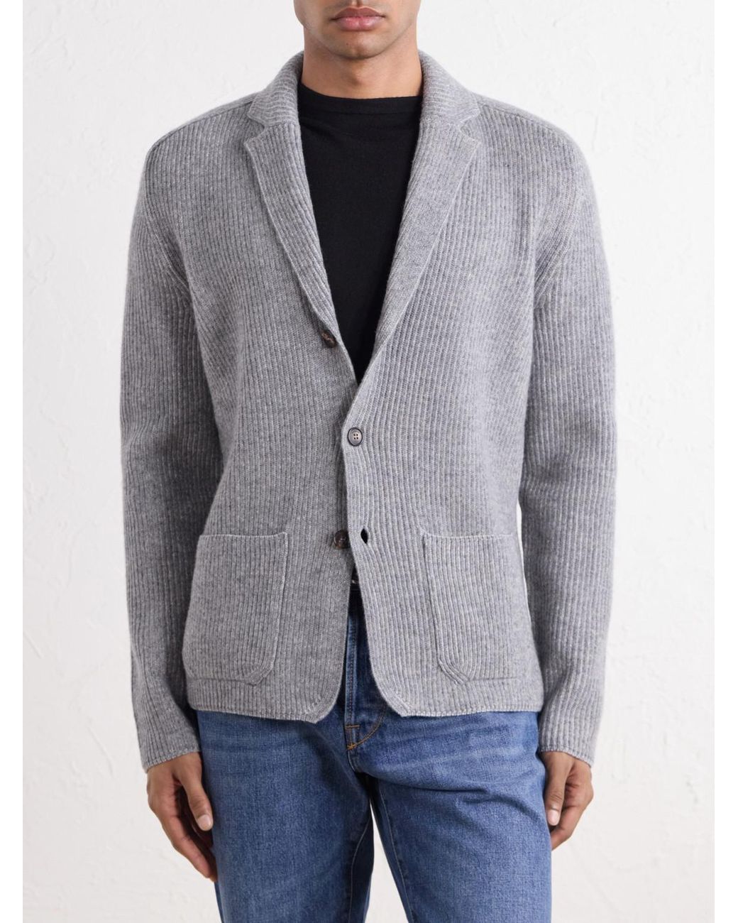 Slowear Gray Zanone Ribbed Virgin Wool Blazer for men