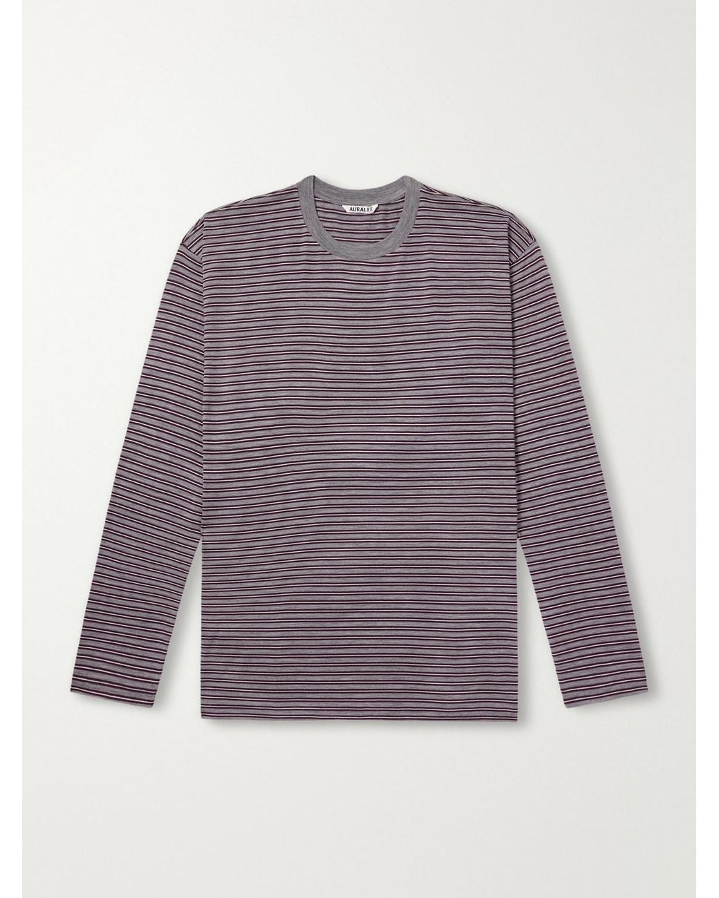 Auralee Purple Striped Wool-Jersey T-Shirt for men