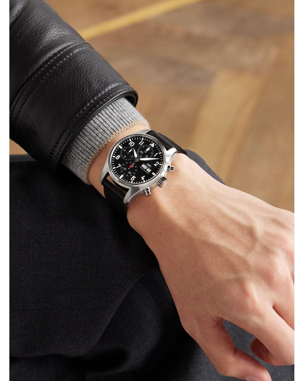 Iwc Black Pilot's Automatic Chronograph Stainless Steel Watch, Ref. Iw388111 for men