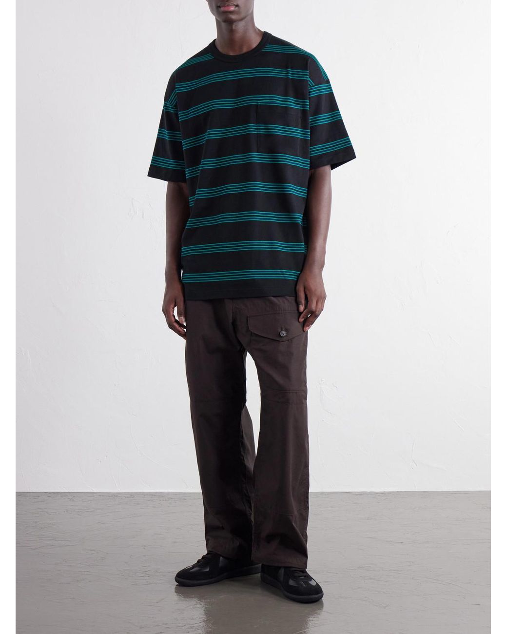 Comme des Garçons Green Striped Cotton-Jersey T-Shirt for men