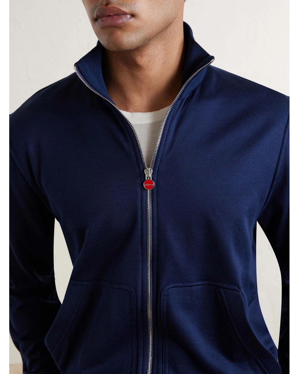 Kiton Blue Cotton And Silk-Blend Zip-Up Sweater for men