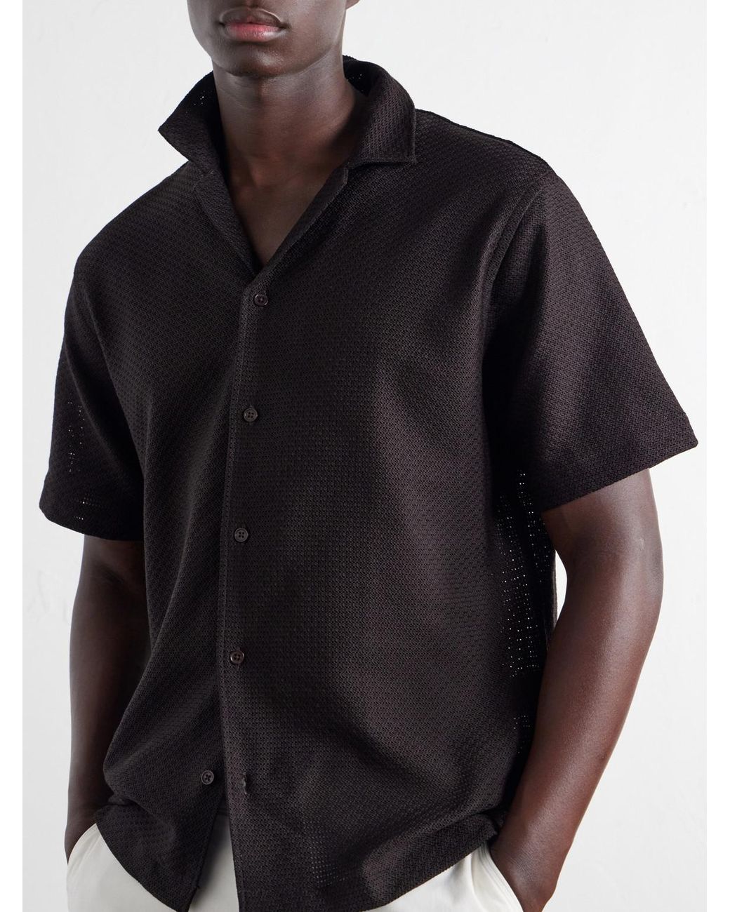 Orlebar Brown Black Maitan Camp-Collar Cotton Shirt for men