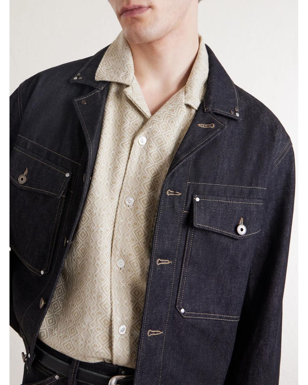Aimé Leon Dore Natural Novelty Camp-Collar Cotton-Jacquard Shirt for men