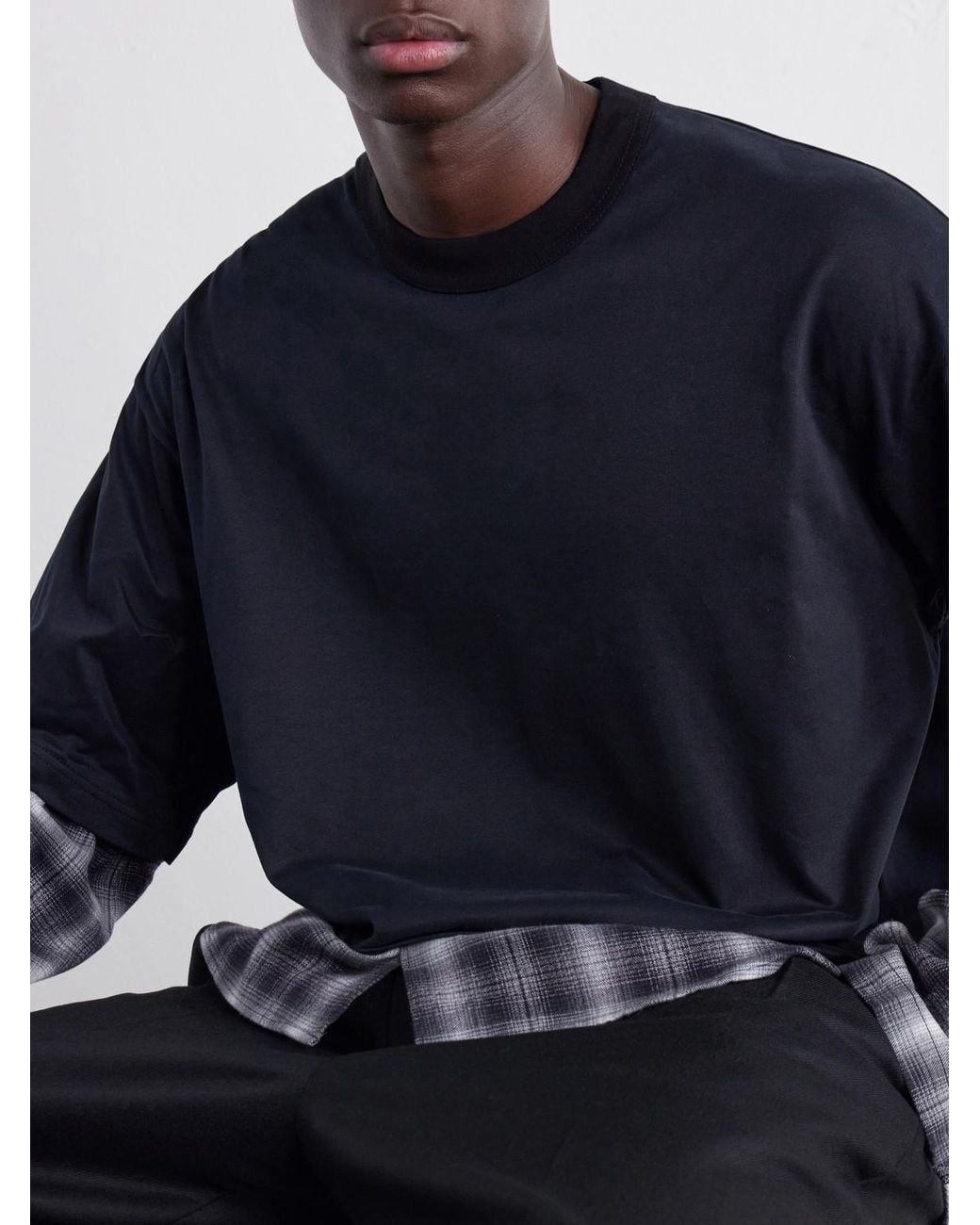 Comme des Garçons Blue Checked Layered Cotton T-Shirt for men