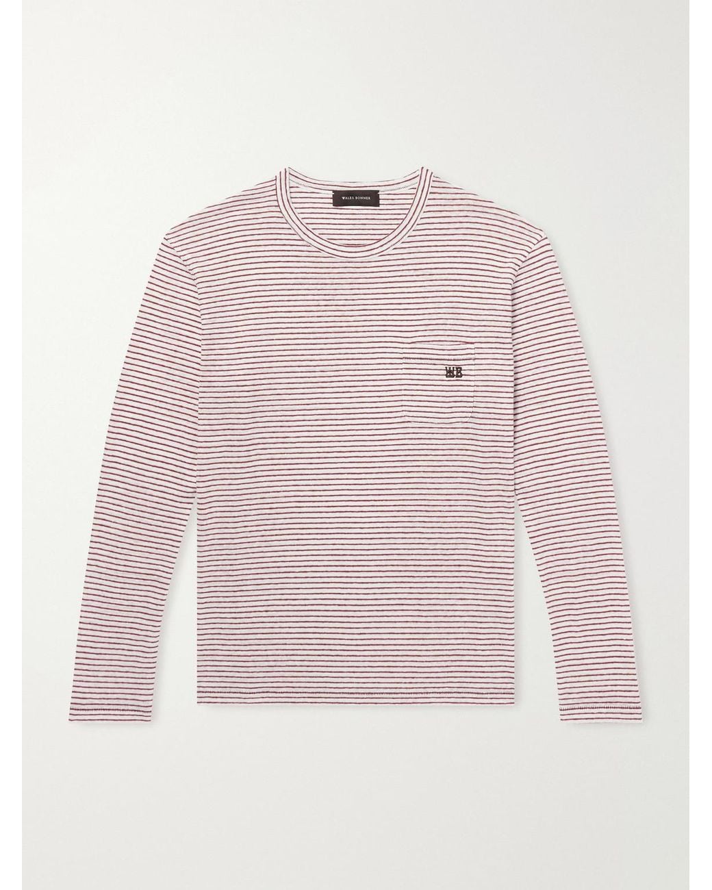 Wales Bonner Pink Hour Embroidered Striped Linen And Cotton-Blend T-Shirt for men