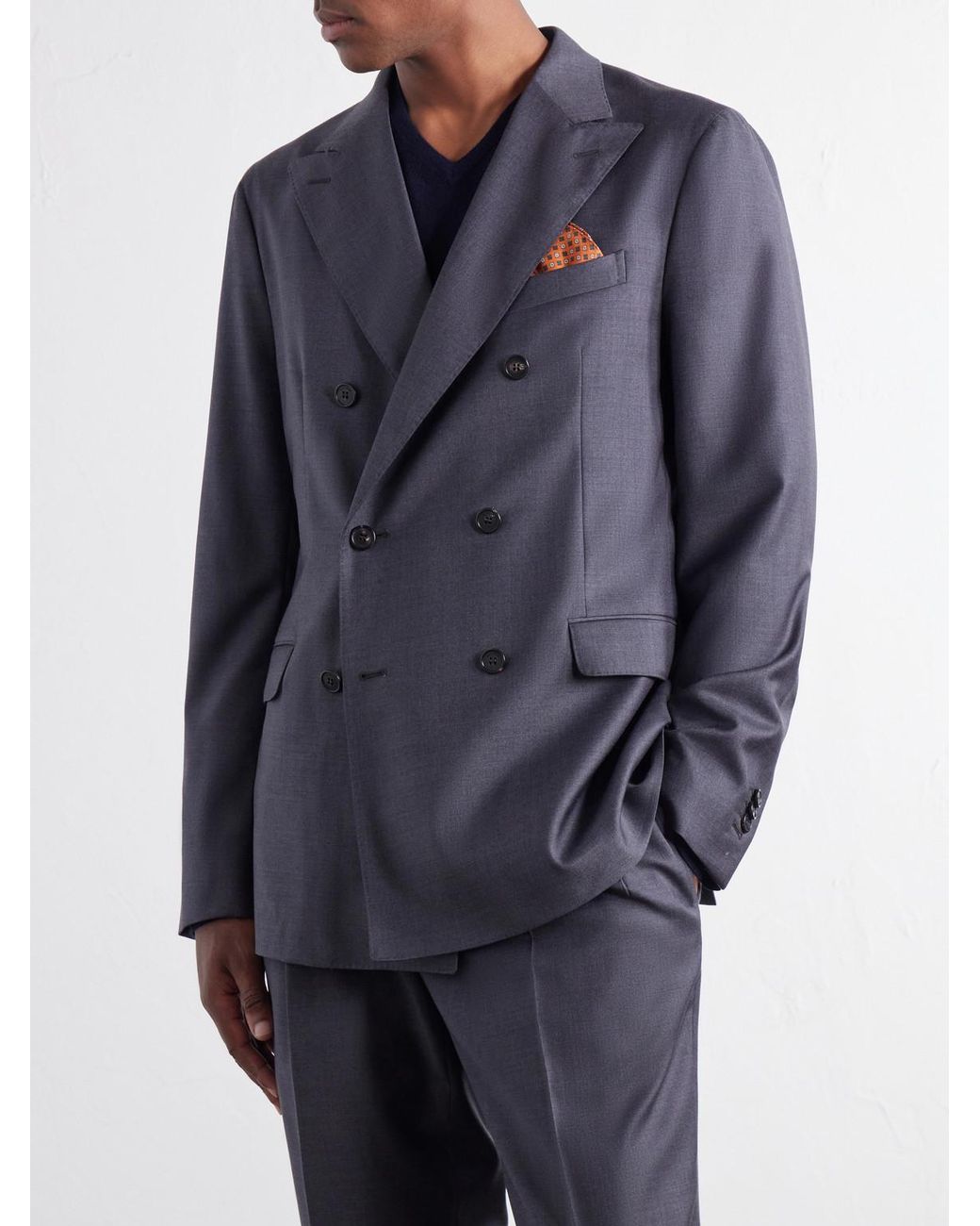 Slowear Blue Incotex Double-Breasted Virgin Wool Batavia Suit for men