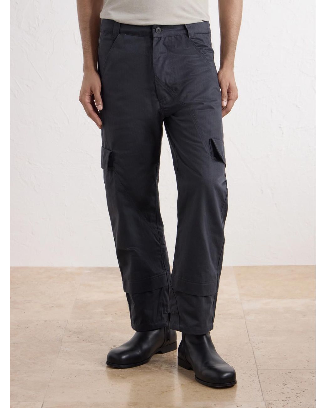 ADON Gray Straight-Leg Cotton Herringbone Trousers for men