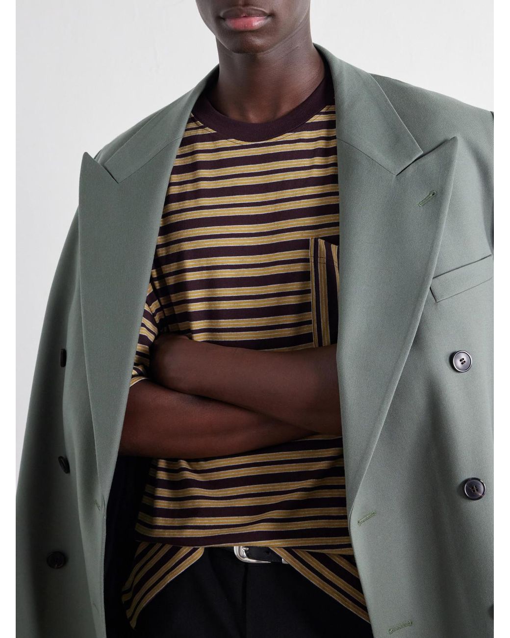 Dries Van Noten Gray Striped Cotton-Jersey T-Shirt for men