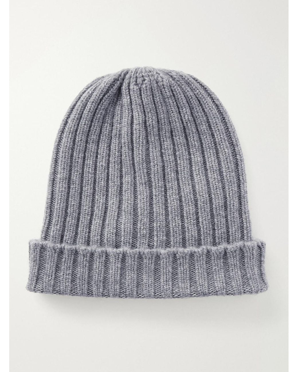 Thom Sweeney Gray Ribbed Cashmere Beanie for men