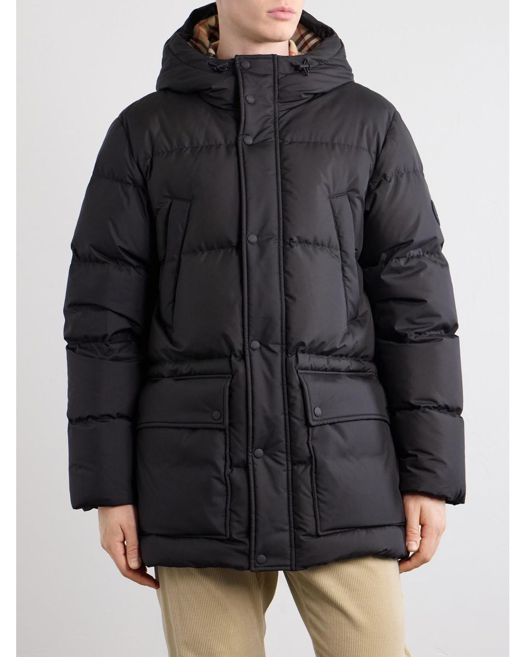 Burberry Black Hooded Wool-Trimmed Quilted Shell Down Jacket for men