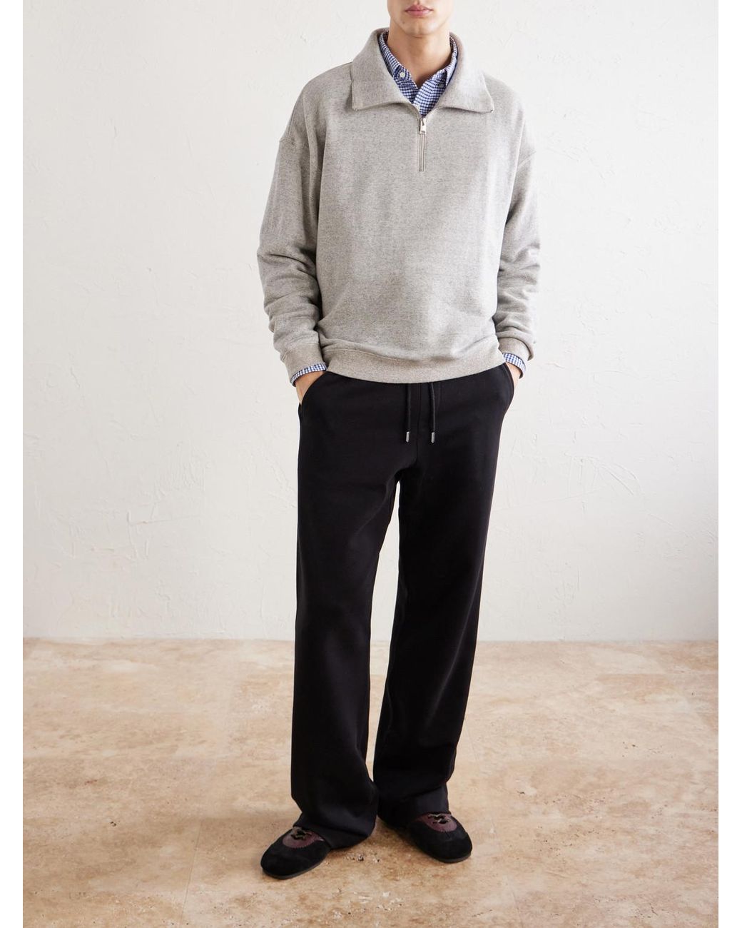 FRAME Gray Cotton And Lyocell-Blend Jersey Half-Zip Sweatshirt for men