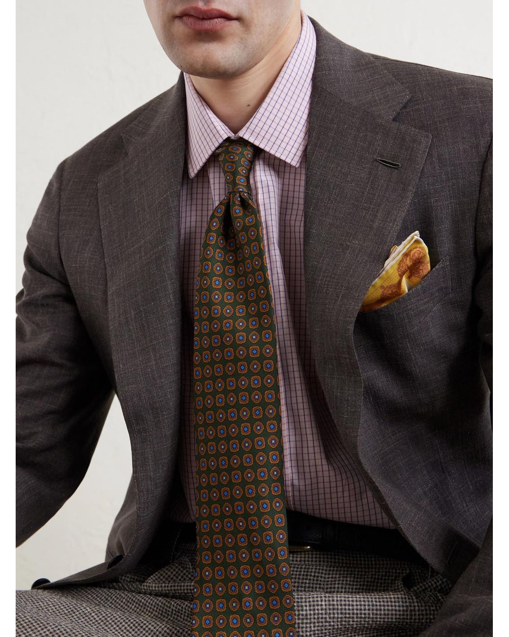 Rubinacci Natural 9Cm Printed Silk-Twill Tie for men