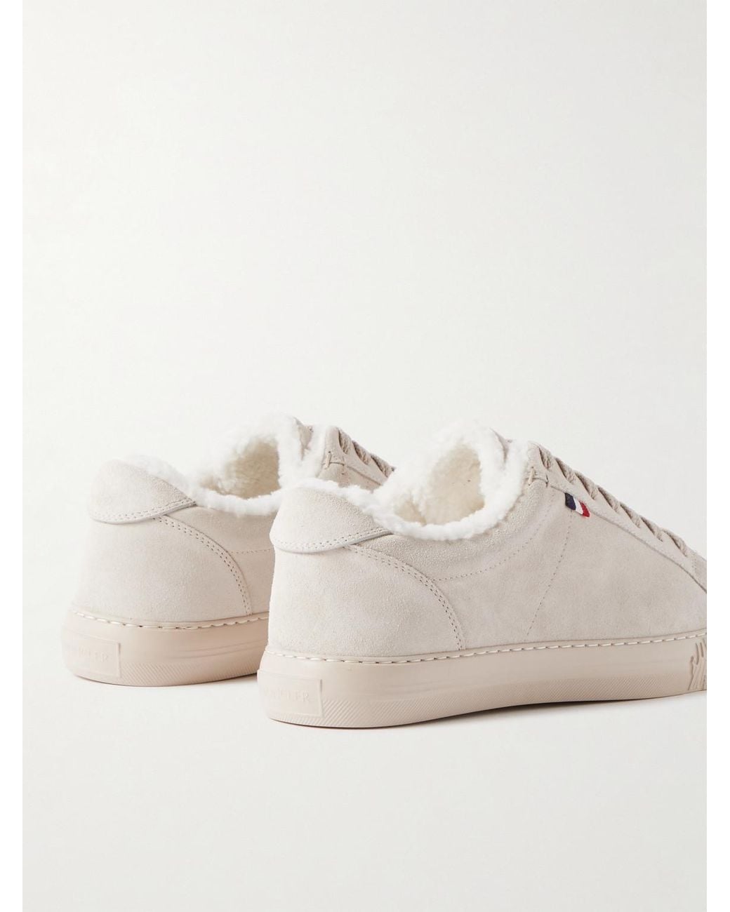 Moncler Natural New Monaco Shearling-Lined Suede Sneakers for men