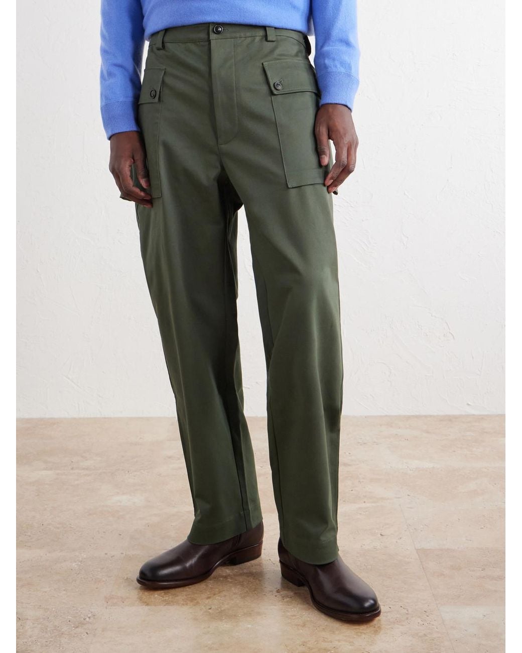 Ghiaia Green Webster Tapered Cotton-Blend Twill Cargo Trousers for men