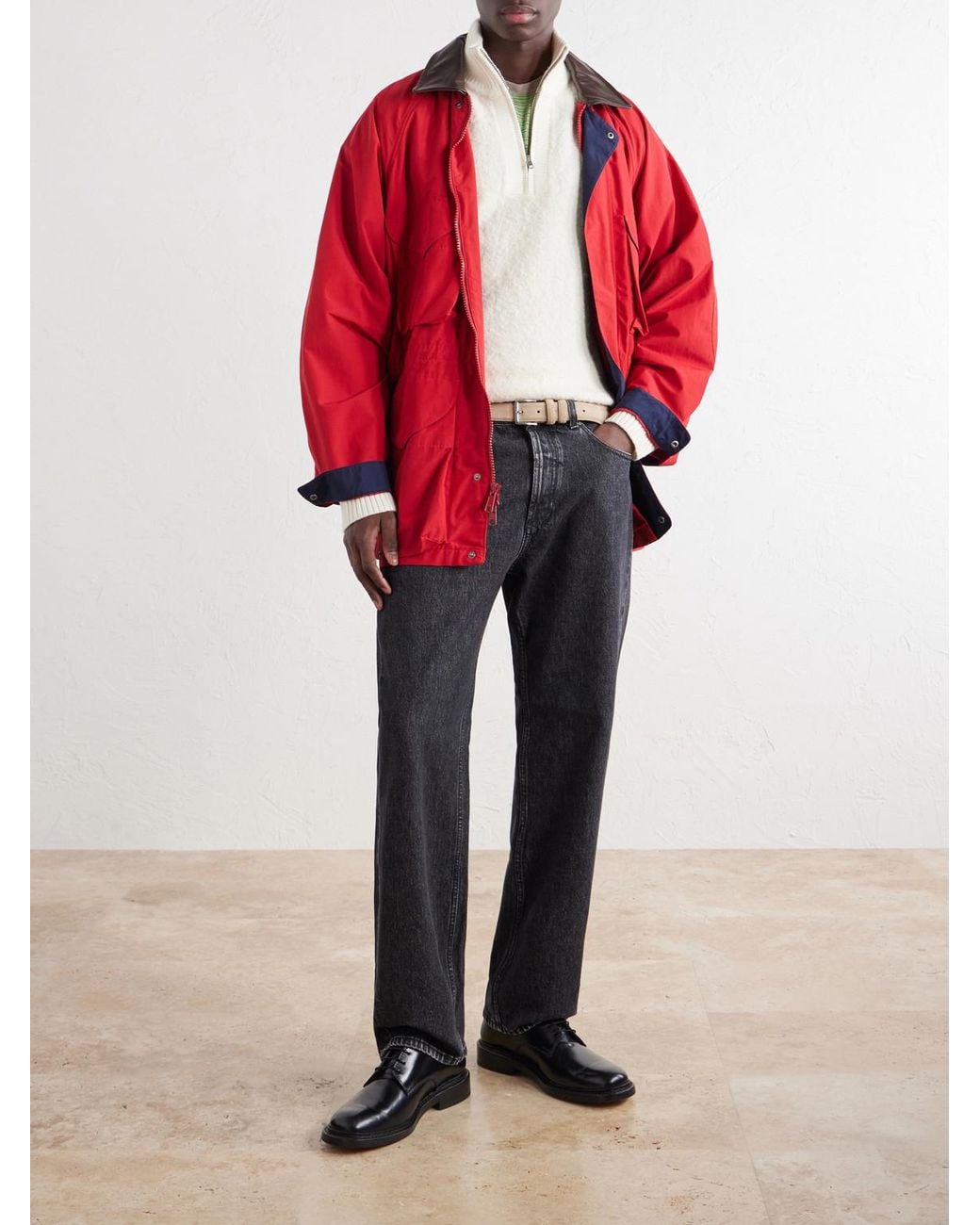 Aimé Leon Dore Natural Felted Wool-Blend Half-Zip Sweater for men