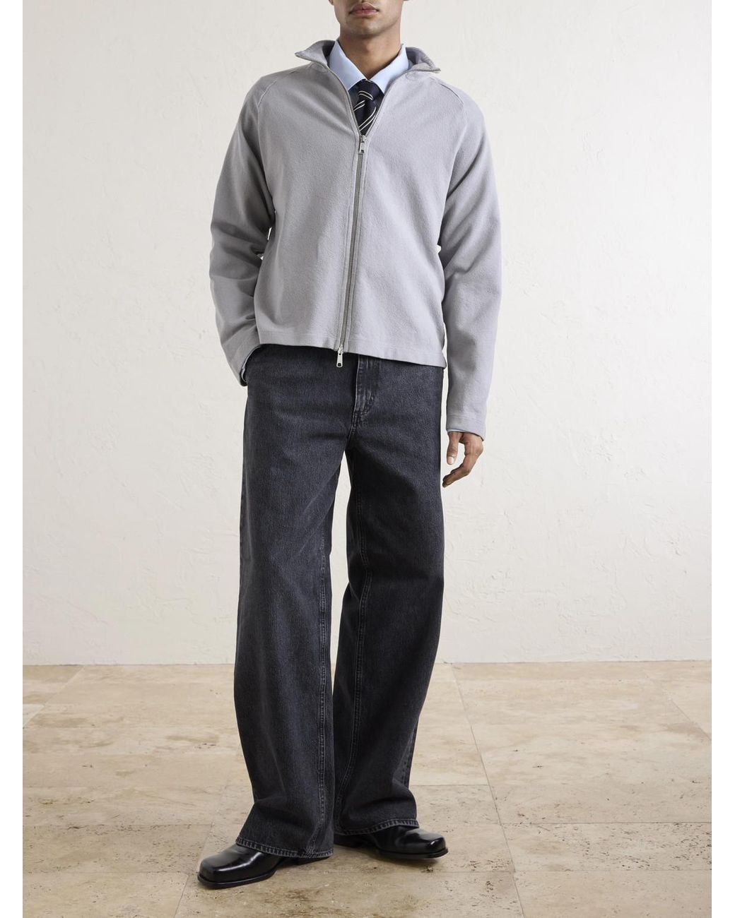 mfpen White Leisure Organic Cotton Zip-up Sweater for men