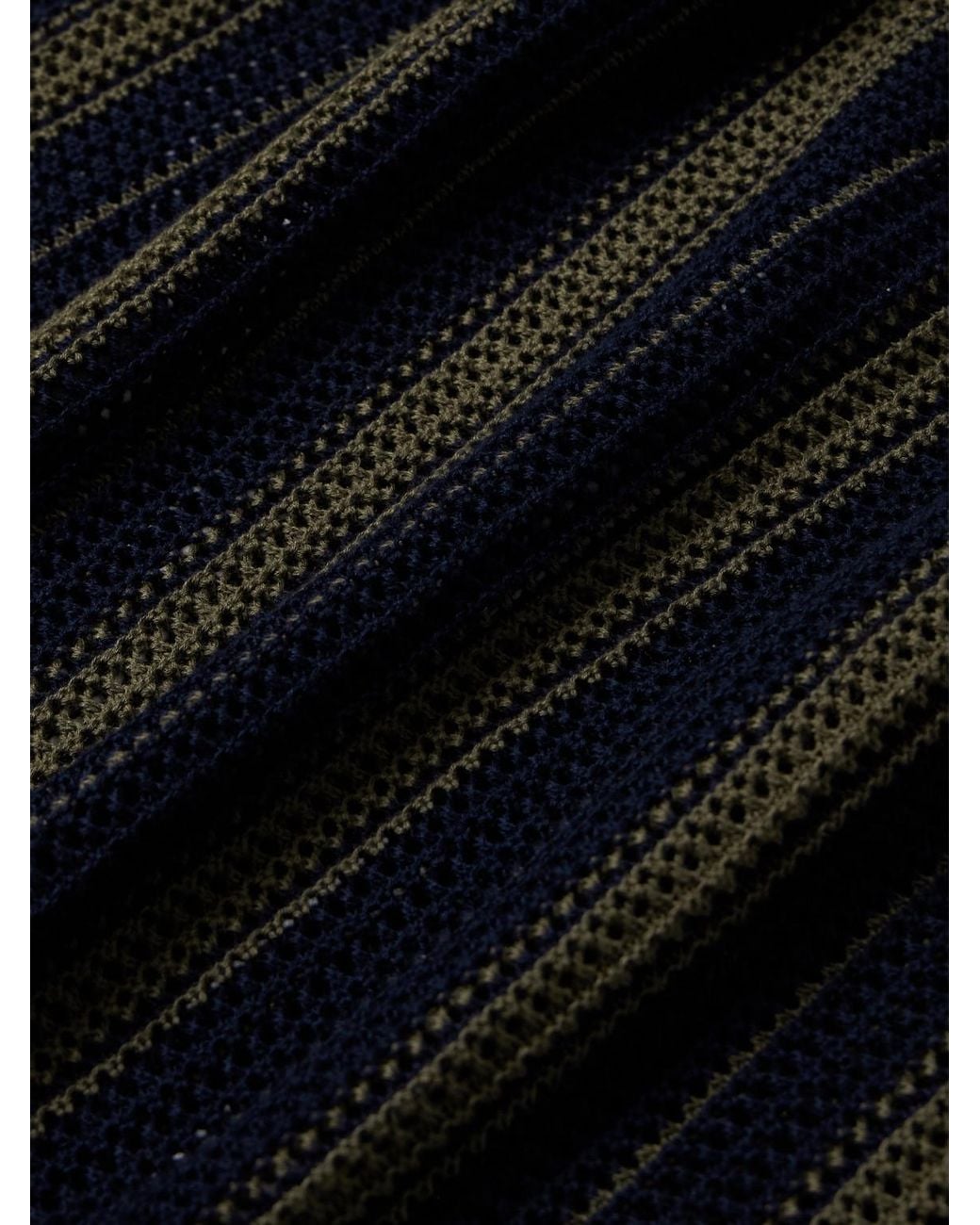 NN07 Blue Cale 60056 Striped Pointelle-Knit Linen And Cotton-Blend Polo Shirt for men