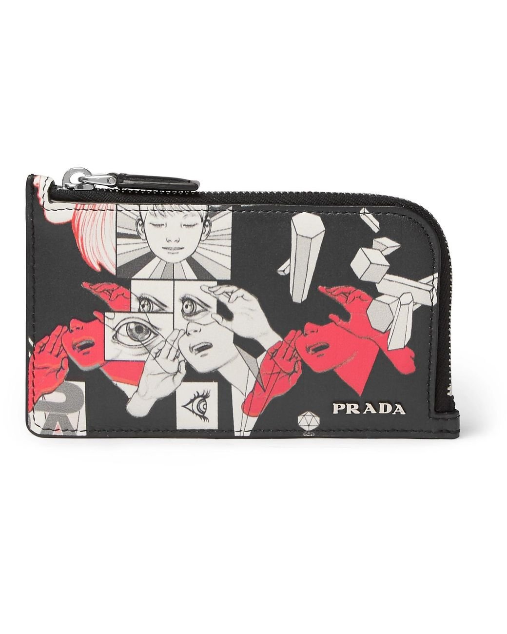 Prada + James Jean Printed Leather Zipped Cardholder in Black for Men ...