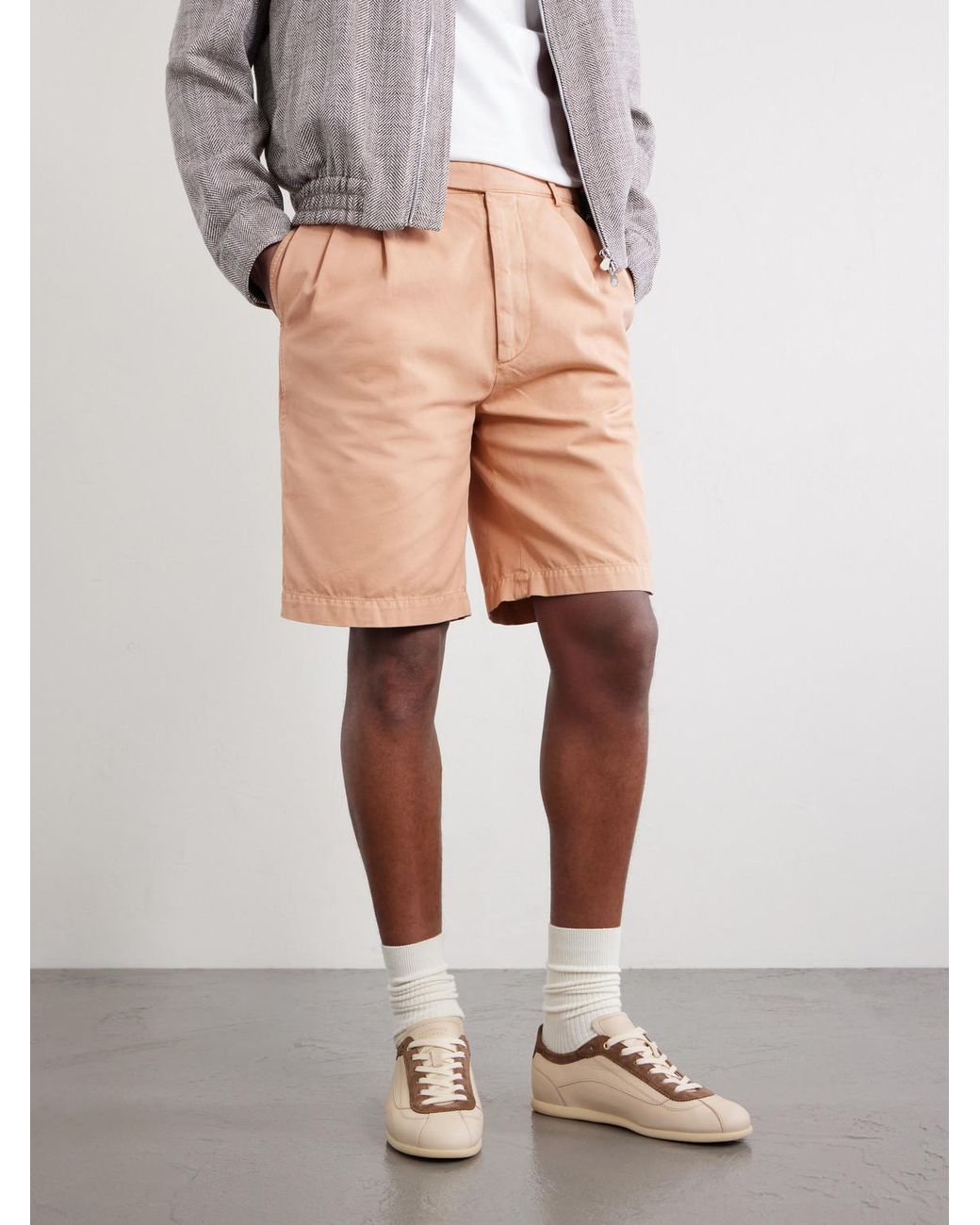Brunello Cucinelli Natural Suede-Trimmed Leather Sneakers for men