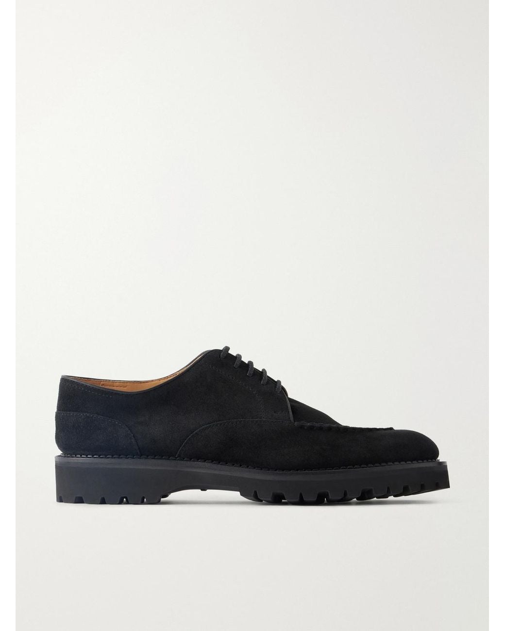 John Lobb Black Land Suede Derby Shoes for men