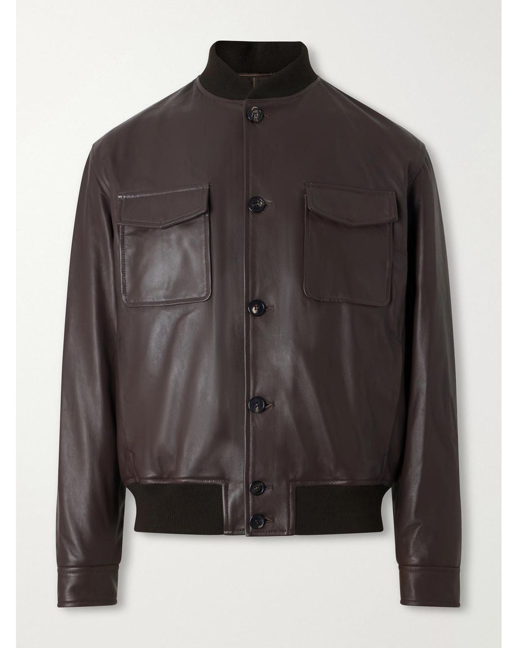 Slowear Black Montedoro Leather Bomber Jacket for men