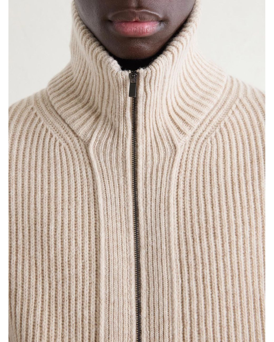 Altea Natural Ribbed Virgin Wool Cardigan for men