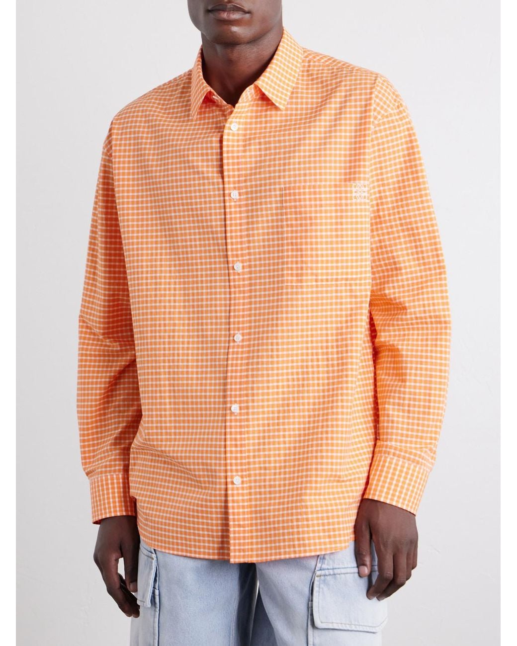 Loewe Orange Paula's Ibiza Anagram-Embroidered Checked Cotton-Poplin Shirt for men