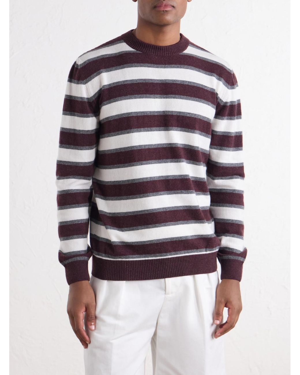 Eleventy Brown Striped Cashmere Sweater for men