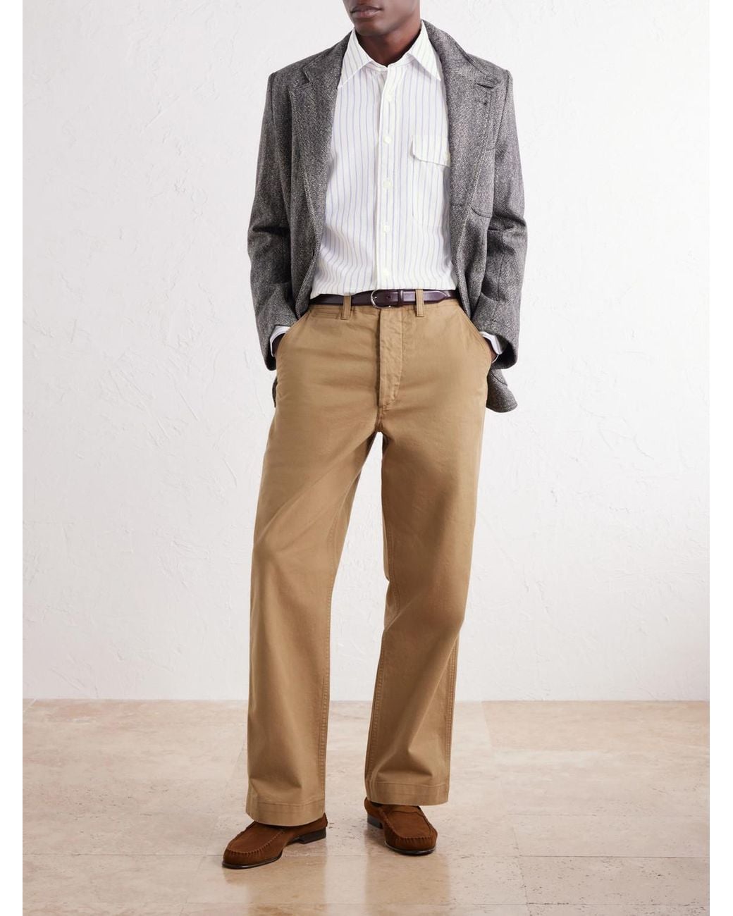 Drake's White Striped Cotton And Linen-Blend Poplin Shirt for men