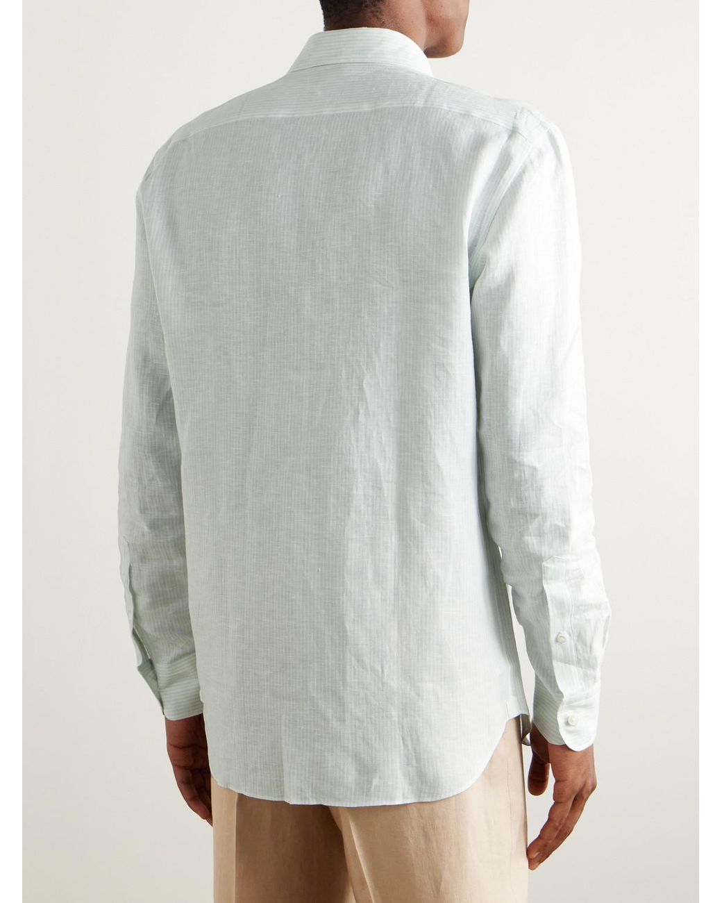 Zegna White Oasi Striped Linen Shirt for men