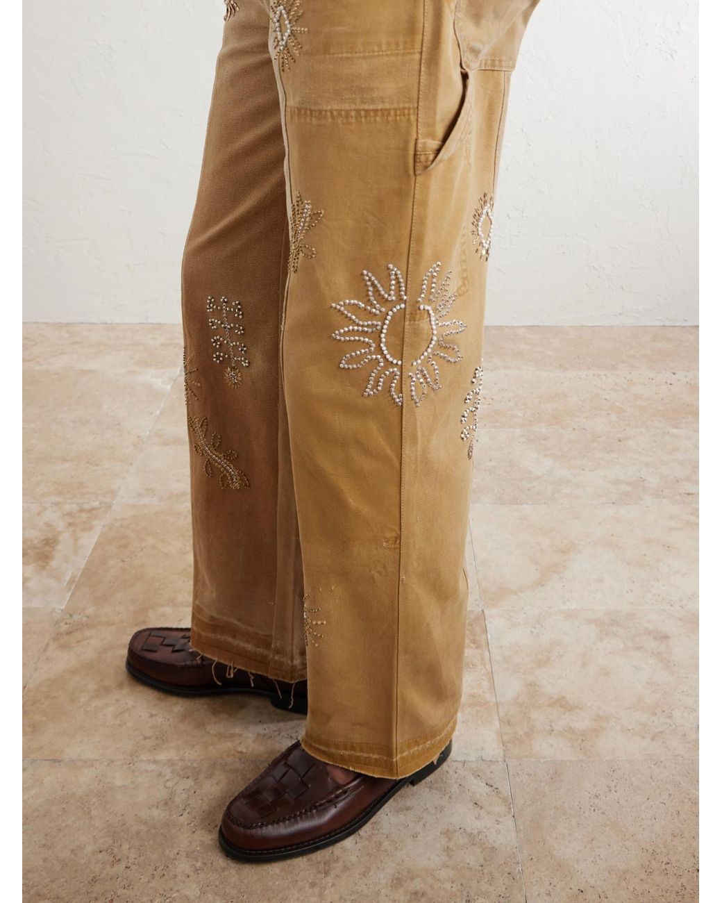 Kartik Research Natural Zardozi Straight-leg Embellished Paneled Cotton-canvas Trousers for men