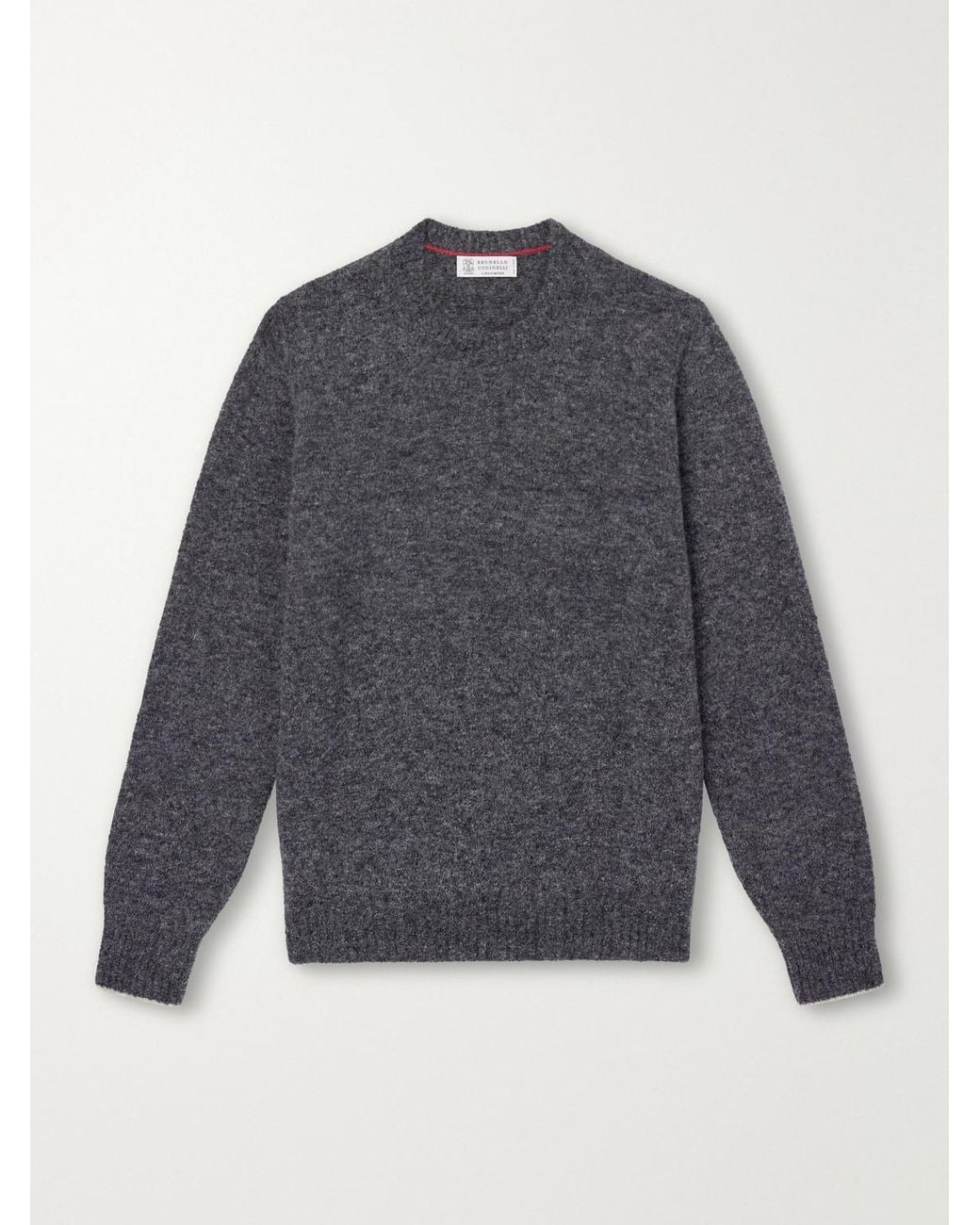 Brunello Cucinelli Blue Mélange Brushed Cashmere Sweater for men