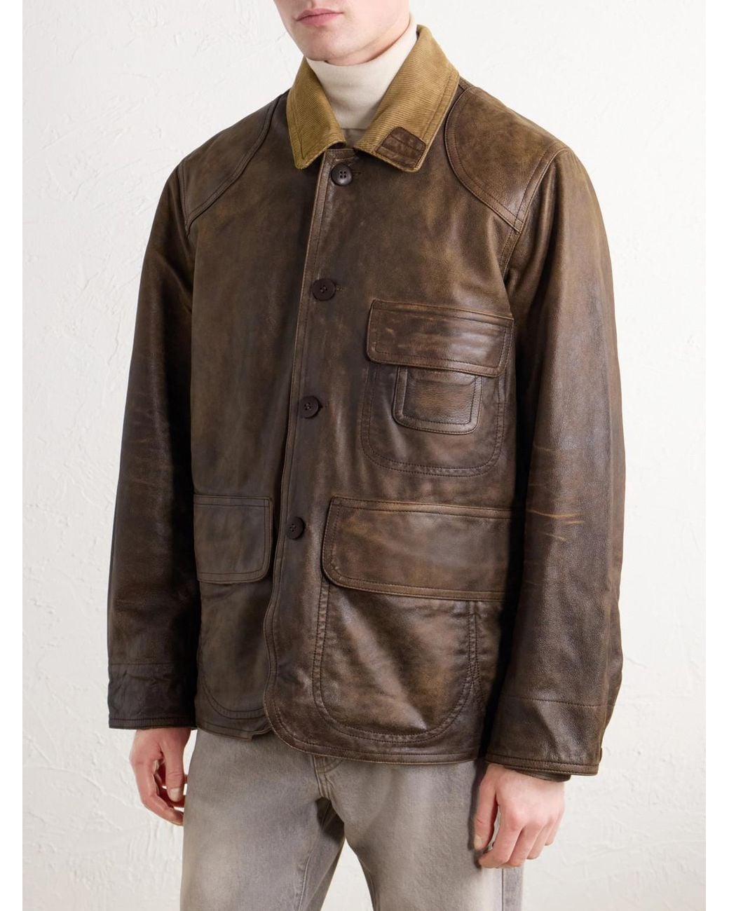 RRL Brown Corduroy-Trimmed Leather Jacket for men