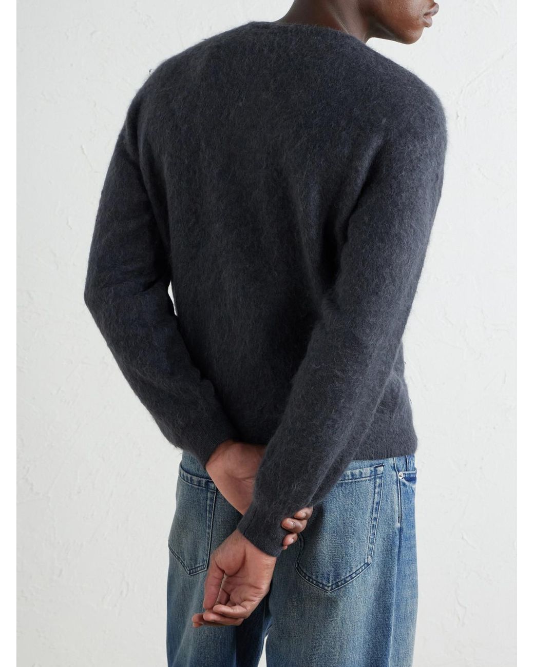Auralee Blue Garment-Dyed Alpaca Cardigan for men