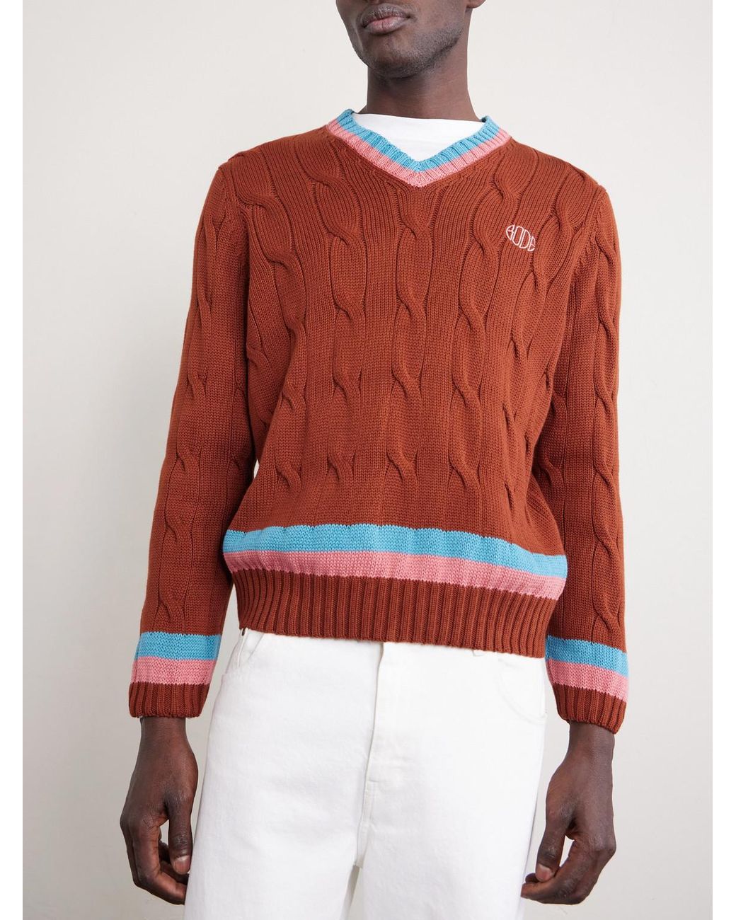 Bode Logo-Embroidered Cable-Knit Cotton Sweater for men